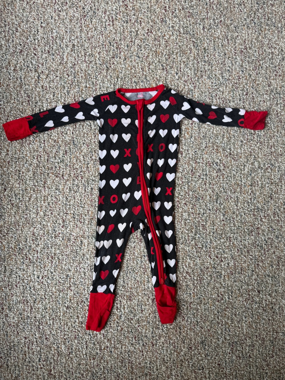 Little Sleepies Black Heart & XO Print One-Piece with Red Trim